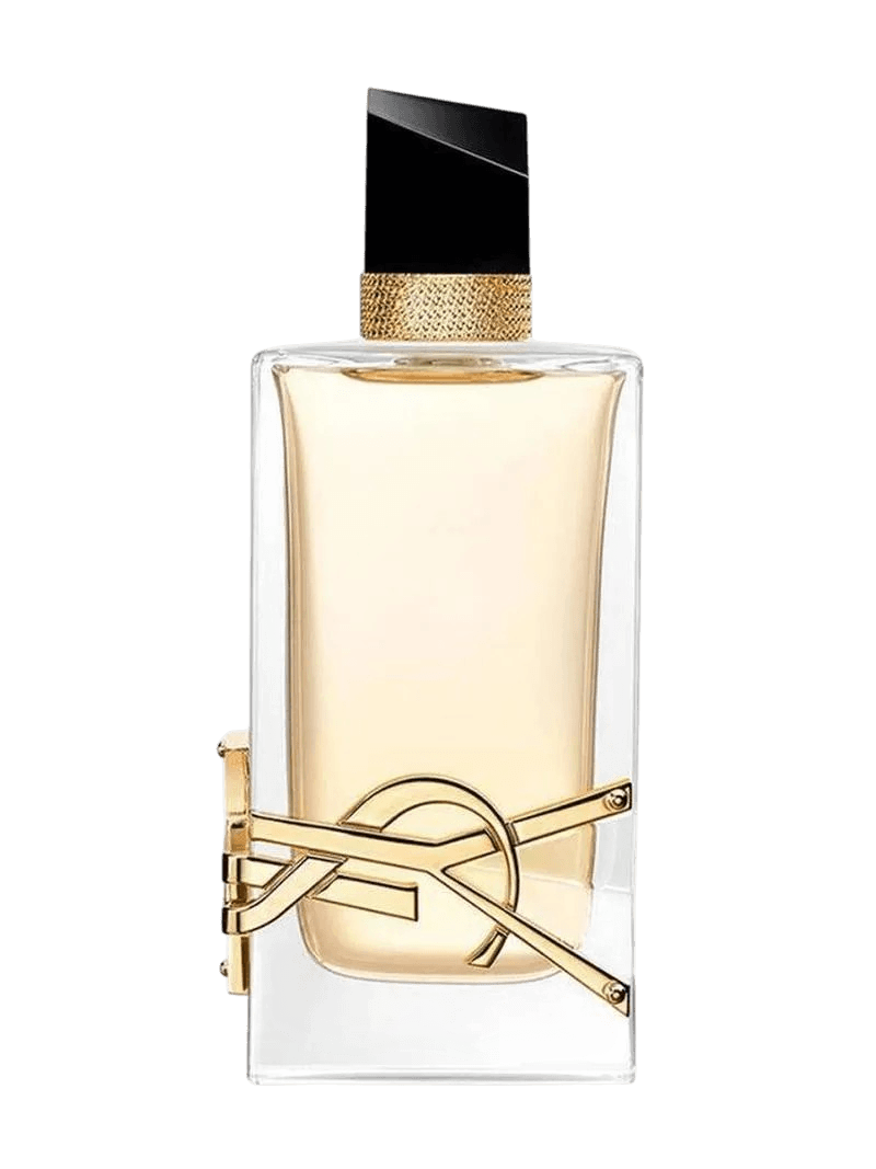 Elegant luxury perfume bottle with golden accents and modern design